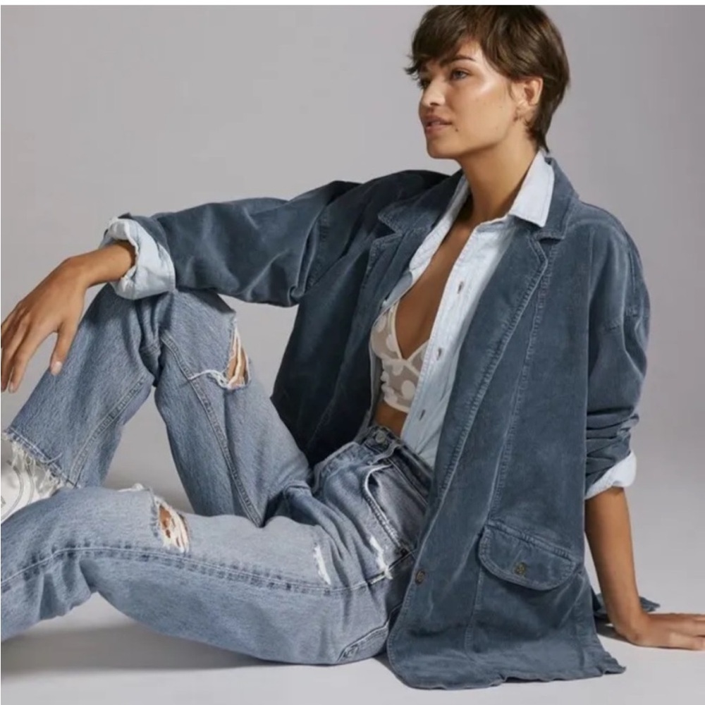 NWT Pilcro by Anthropologie Oversized Corduroy Blazer in Dark Slate, Size S